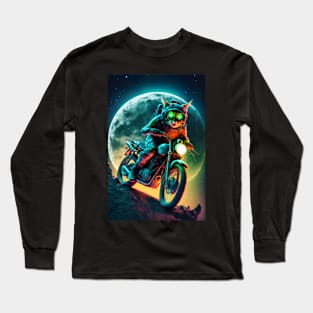 Cyber Cat Riding Dirt Bike Long Sleeve T-Shirt